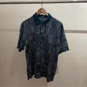 Bugatchi Teal and Navy Checkered Polo Shirt